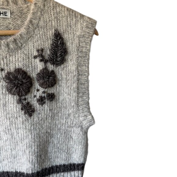 St. Roche Juniper Sweater Vest Heather Gray Size XS Floral Hand Embroidery Soft - Picture 6 of 16
